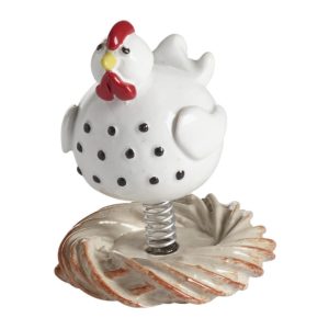 Höna med Fjäder 6,5cm, Vit