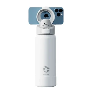 Vattenflaska med Magnetisk Mobilhållare – Isolerad Termosflaska för Träning & Vardag - Vit