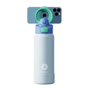 Vattenflaska med  Magnetisk Mobilhållare – Isolerad Termosflaska för Träning & Vardag - Ljusblå