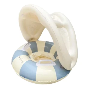 Retro Simring – Trygg & Lekfull Badring För Strand & Pool - Blå med Tak