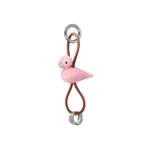Fågel Nyckelring Silvertonad Metall/Naturläder, Rosa