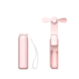 Bärbar Mini Handfläkt Rosa – Hopfällbar & Justerbar för Resor och Värme