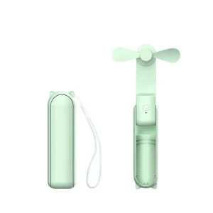 Bärbar Mini Handfläkt Grön – Hopfällbar & Justerbar för Resor och Värme