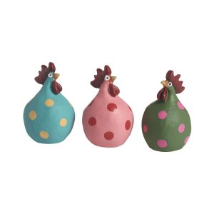Höna Poppy 5,2cm 3-pack, Turkos/Rosa/Grön