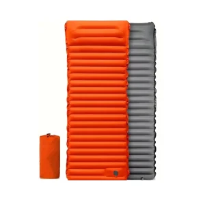 Uppblåsbart Liggunderlag med Inbyggd Pump & Kudde – Ultralätt, Vattentålig & Ihopfällbar - Orange