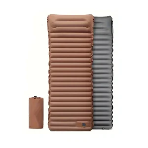Uppblåsbart Liggunderlag med Inbyggd Pump & Kudde – Ultralätt, Vattentålig & Ihopfällbar - Brun