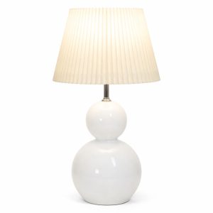 Bordslampa i vitt glas med veckad lampskärm