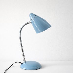 Vintage bordslampa i blå metall med böjbar arm